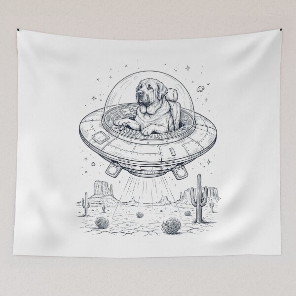Item preview, Vintage Spanish Mastiff Riding UFO Dog Mom Dad Lover designed and sold by DoodleTortle.