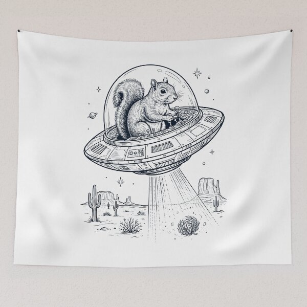 Item preview, Vintage Squirrel Riding UFO Animal Lover designed and sold by DoodleTortle.