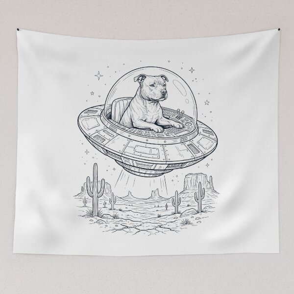 Item preview, Vintage Staffordshire Bull Terrier Riding UFO Dog Mom Dad Lover designed and sold by DoodleTortle.