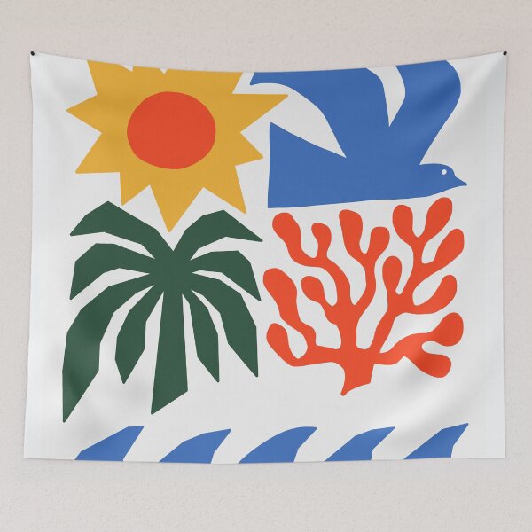 Item preview, Abstract Summer Mosaic - Retro Sun and Ocean Botanical Art designed and sold by AliAltinelArt.