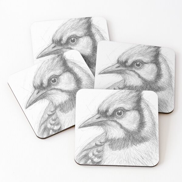 Item preview, Black and White Blue Jay Portrait Print | Pencil Sketch Bird Art | Realistic Blue Jay Drawing | Monochrome Wildlife Illustration designed and sold by Leon Woods Pencil Art.
