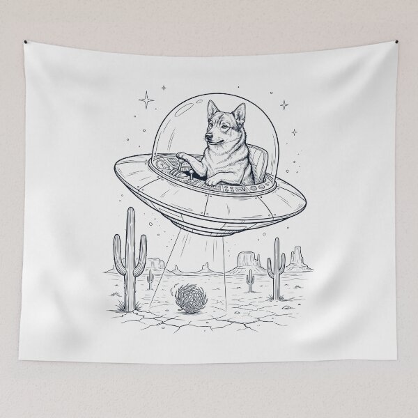 Item preview, Vintage Swedish Vallhund Riding UFO Dog Mom Dad Lover designed and sold by DoodleTortle.
