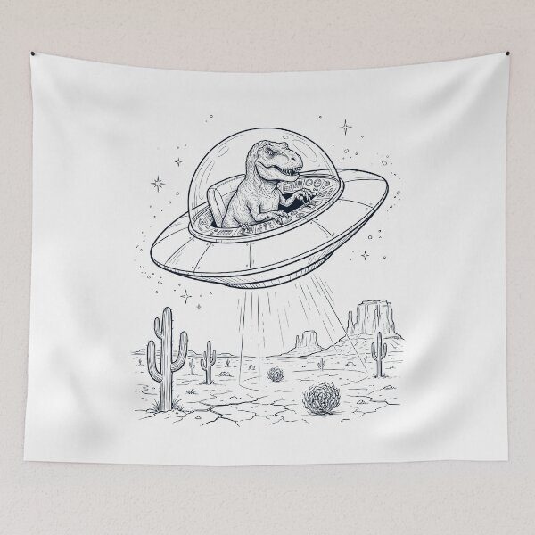Item preview, Vintage T Rex Dinosaur Riding UFO Animal Lover designed and sold by DoodleTortle.