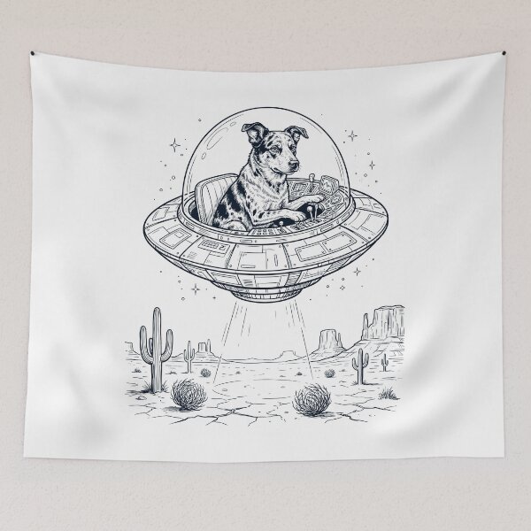 Item preview, Vintage Texas Heeler Riding UFO Dog Mom Dad Lover designed and sold by DoodleTortle.