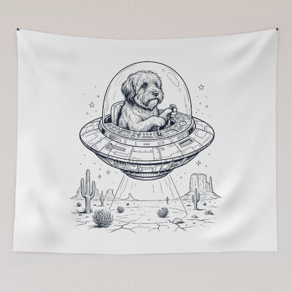 Item preview, Vintage Tibetan Terrier Riding UFO Dog Mom Dad Lover designed and sold by DoodleTortle.