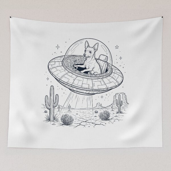 Item preview, Vintage Toy Fox Terrier Riding UFO Dog Mom Dad Lover designed and sold by DoodleTortle.