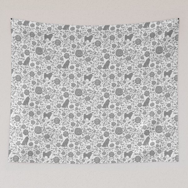 Item preview, Chow Chow Floral Silhouette Pattern | Fluffy Dog Design in Grey designed and sold by WildLakePatterns.