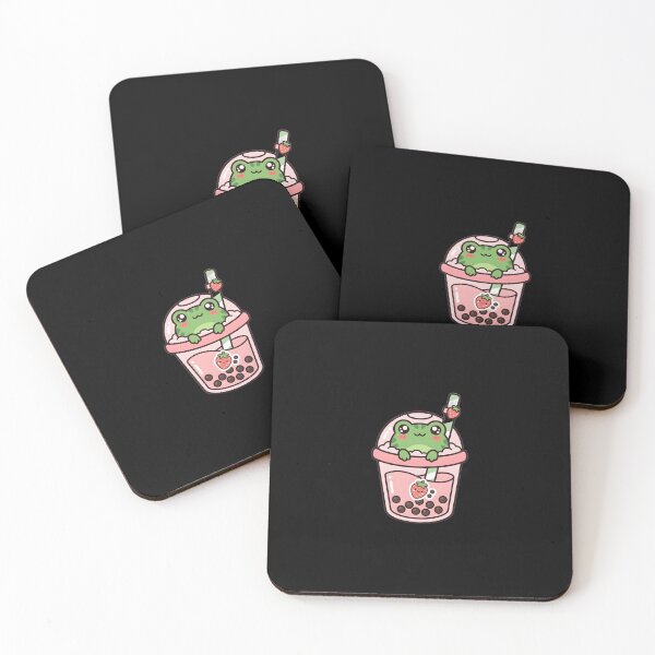 Item preview, Kawaii Frog in Strawberry Boba Tea - Cute Chibi Froggy Bubble Tea Art designed and sold by Trendora90.