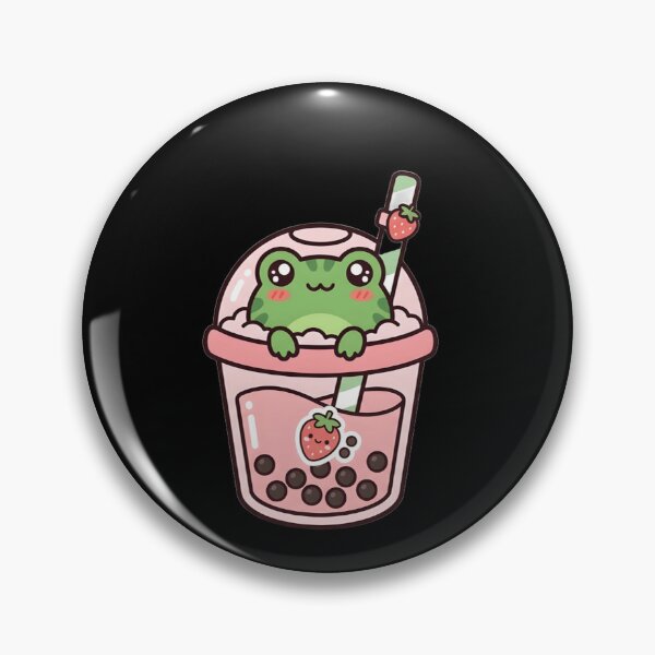 Item preview, Kawaii Frog in Strawberry Boba Tea - Cute Chibi Froggy Bubble Tea Art designed and sold by Trendora90.