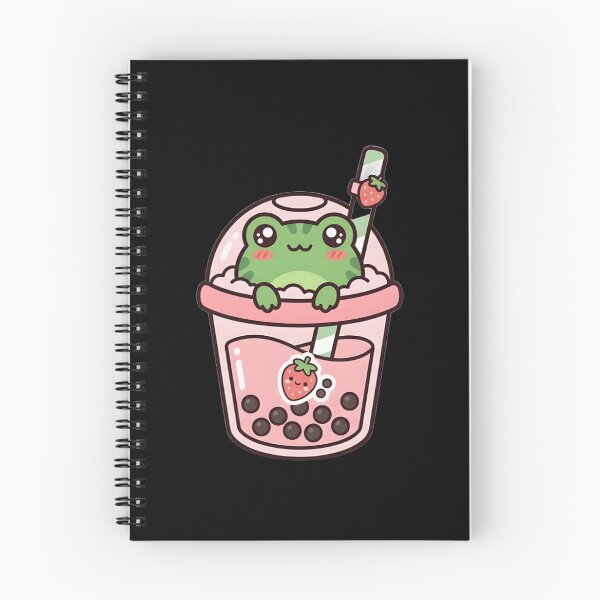Item preview, Kawaii Frog in Strawberry Boba Tea - Cute Chibi Froggy Bubble Tea Art designed and sold by Trendora90.