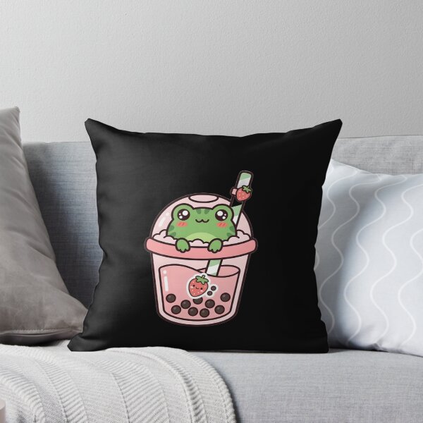 Item preview, Kawaii Frog in Strawberry Boba Tea - Cute Chibi Froggy Bubble Tea Art designed and sold by Trendora90.
