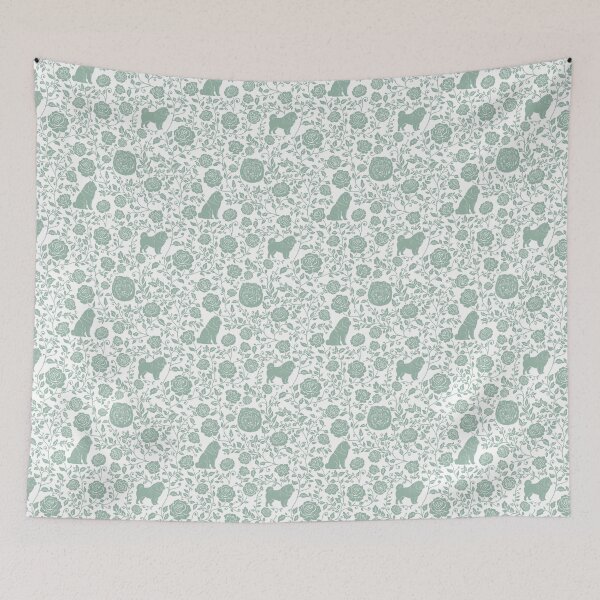 Item preview, Chow Chow Floral Silhouette Pattern | Fluffy Dog Design in Green designed and sold by WildLakePatterns.