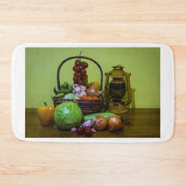 Item preview, Basket Of Fresh Vegetables And Rustic Lantern Still Life With Tomatoes, Cabbage, Onions designed and sold by Nmallia.