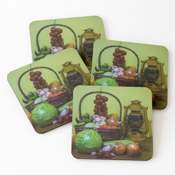 Item preview, Basket Of Fresh Vegetables And Rustic Lantern Still Life With Tomatoes, Cabbage, Onions designed and sold by Nmallia.