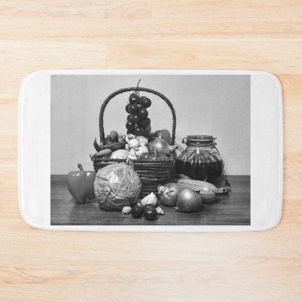 Item preview, Rustic Still Life of Fresh Vegetables in a Basket With Jar and Cabbage on Wooden Table designed and sold by Nmallia.