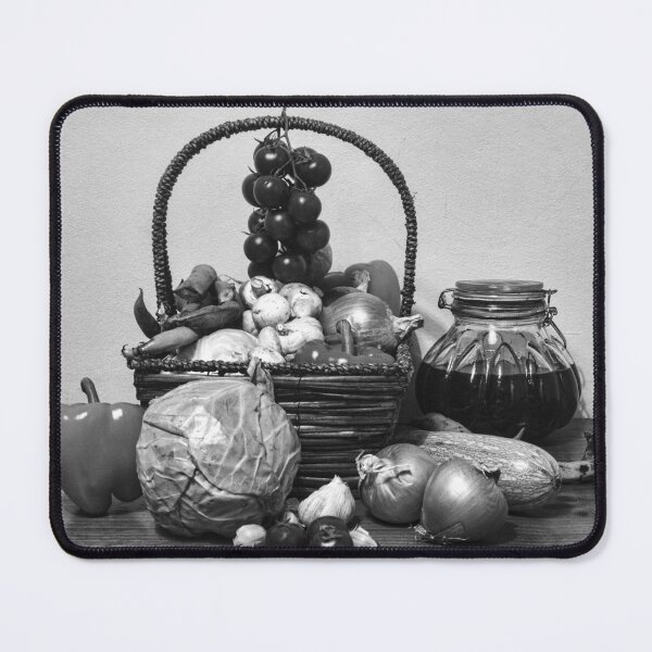 Item preview, Rustic Still Life of Fresh Vegetables in a Basket With Jar and Cabbage on Wooden Table designed and sold by Nmallia.