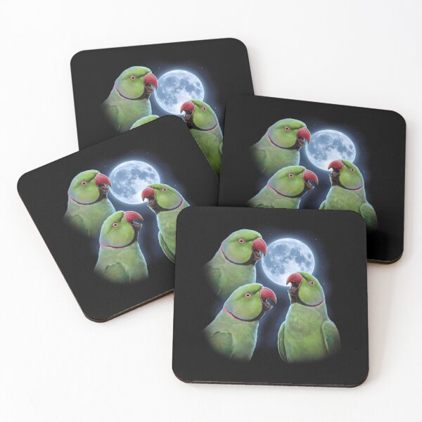 Item preview, Green Ringneck Parakeet Howling Moon Art Parrot Lover designed and sold by TerryConnells.