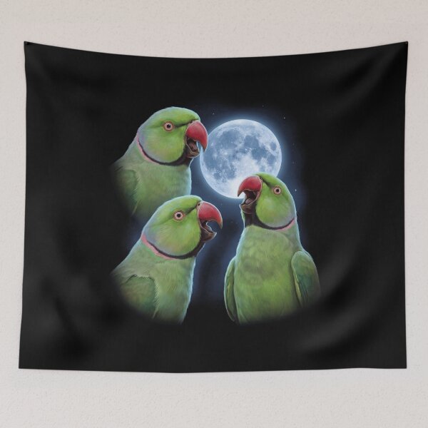 Item preview, Green Ringneck Parakeet Howling Moon Art Parrot Lover designed and sold by TerryConnells.
