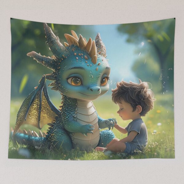 Item preview, Child and Dragon – Magical Friendship Fantasy Illustration designed and sold by digitalvibe4u.