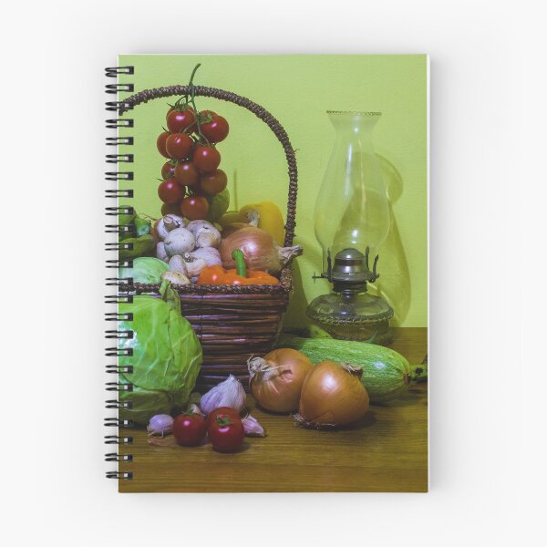 Item preview, Rustic Still Life Basket Of Fresh Vegetables With Vintage Oil Lamp On Wooden Table designed and sold by Nmallia.