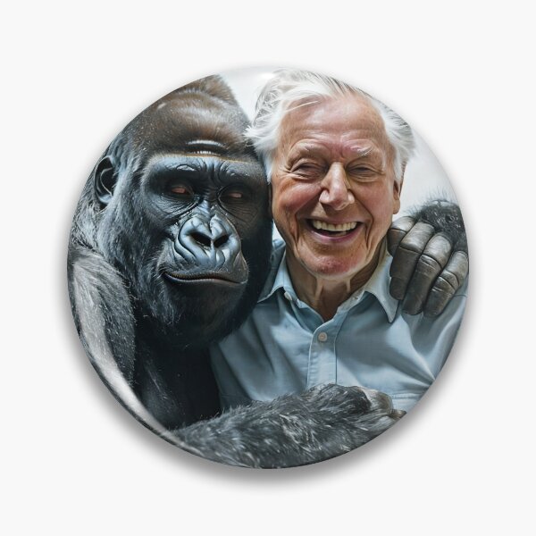 Artikelvorschau, David Attenborough umarmt einen Gorilla. entworfen und verkauft von lucyinspace.