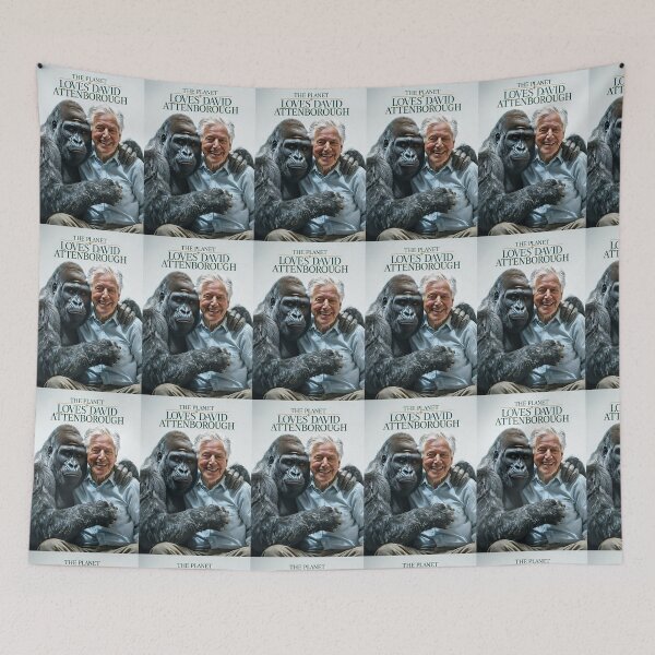 Item preview, David Attenborough hugging a gorilla. designed and sold by lucyinspace.