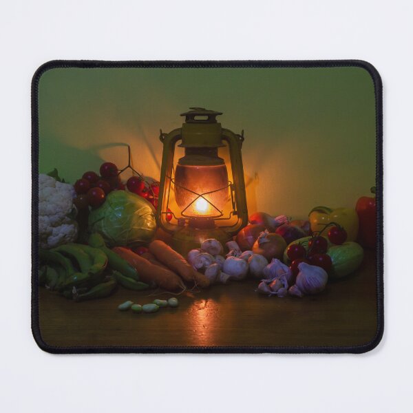 Item preview, Rustic Lantern and Fresh Vegetables Still Life on a Wooden Table With Warm Candlelight Glow designed and sold by Nmallia.