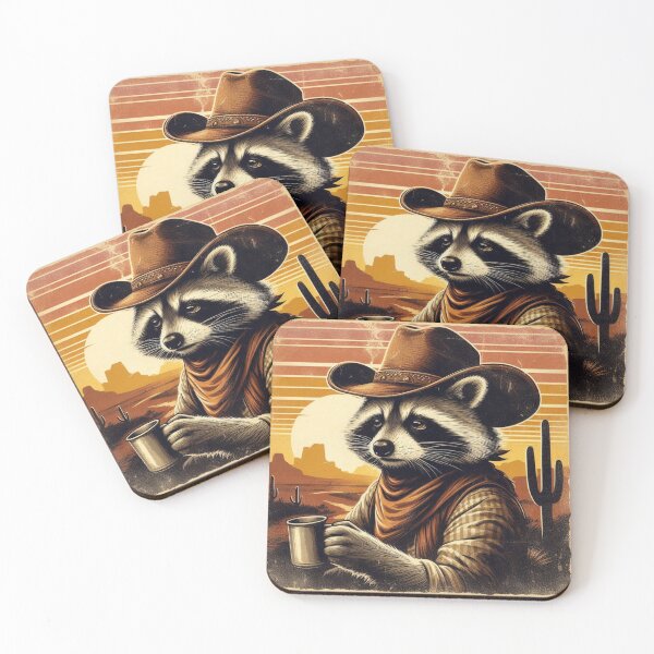 Item preview, Cowboy Raccoon – Desert Sunset Western Art designed and sold by Dogandesighn.