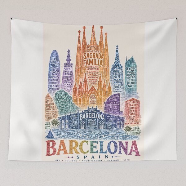Item preview, Barcelona Spain Sagrada Familia Gaudi Mediterranean Skyline designed and sold by Places On Earth.