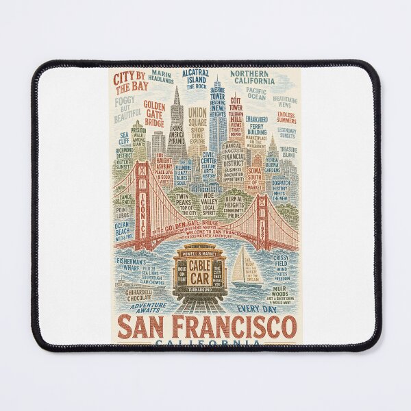 Item preview, San Francisco California Golden Gate Bridge Cable Car and Alcatraz Skyline designed and sold by Places On Earth.