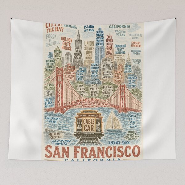 Item preview, San Francisco California Golden Gate Bridge Cable Car and Alcatraz Skyline designed and sold by Places On Earth.