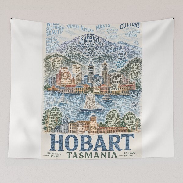 Item preview, Hobart Tasmania Kunanyi Mount Wellington and Salamanca Waterfront designed and sold by Places On Earth.