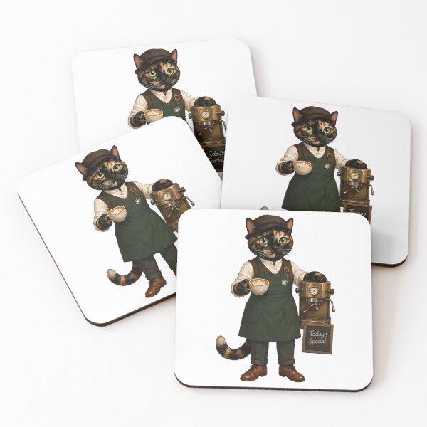 Item preview, Tortoiseshell Cat Barista – Vintage Coffee Shop Cat Illustration designed and sold by Martin's_Design.