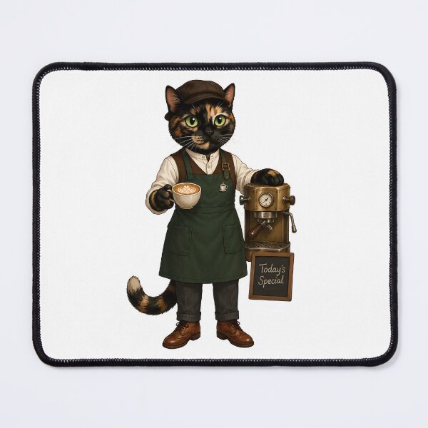 Item preview, Tortoiseshell Cat Barista – Vintage Coffee Shop Cat Illustration designed and sold by Martin's_Design.