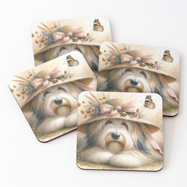 Item preview, Bearded Collie with Floral Hat and Butterfly designed and sold by Wags & Tails.