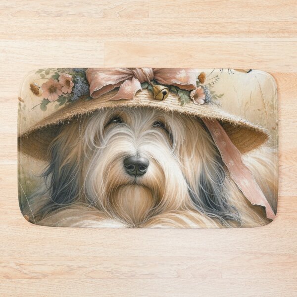 Item preview, Bearded Collie with Floral Hat and Butterfly designed and sold by Wags & Tails.