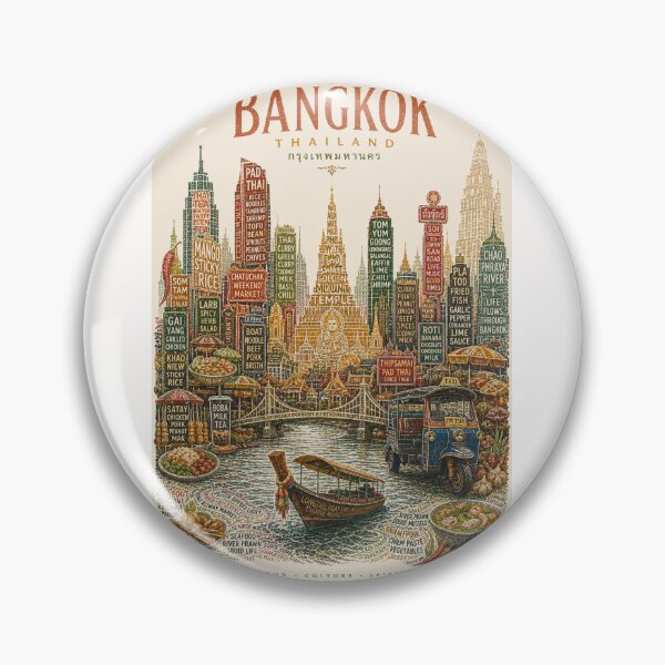 Item preview, Bangkok Thailand Wat Arun Chao Phraya River Pad Thai Street Food Skyline designed and sold by Places On Earth.