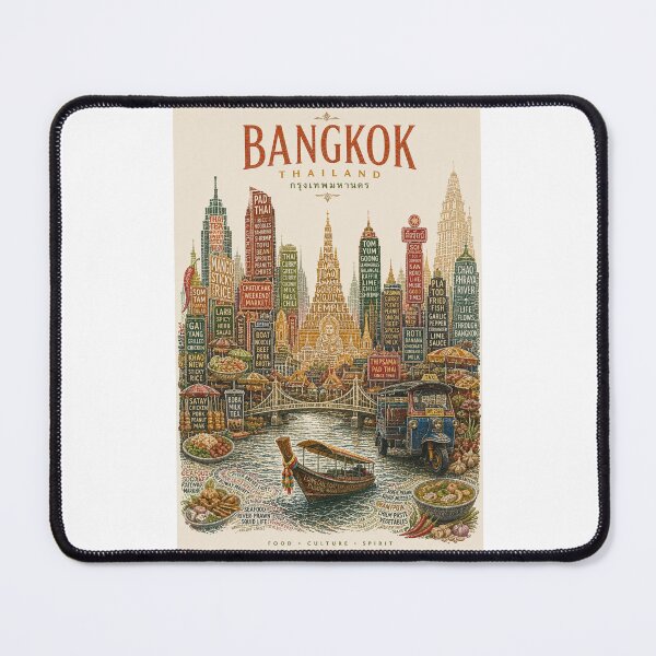 Item preview, Bangkok Thailand Wat Arun Chao Phraya River Pad Thai Street Food Skyline designed and sold by Places On Earth.