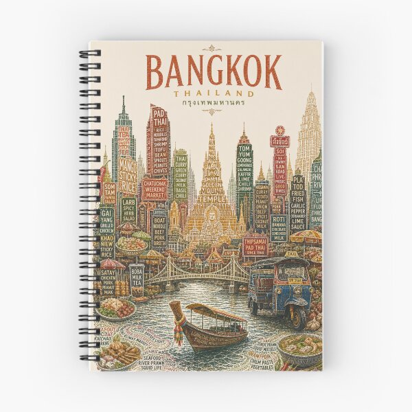 Item preview, Bangkok Thailand Wat Arun Chao Phraya River Pad Thai Street Food Skyline designed and sold by Places On Earth.