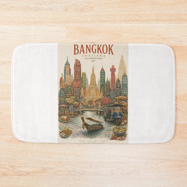 Item preview, Bangkok Thailand Wat Arun Chao Phraya River Pad Thai Street Food Skyline designed and sold by Places On Earth.