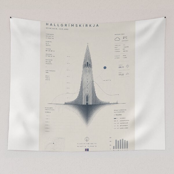 Item preview, Hallgrímskirkja Reykjavík Iceland Coordinates Nordic Architecture Landmark designed and sold by Places On Earth.