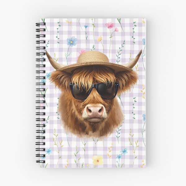 Item preview, Highland Cow Wearing a Straw Hat and Sunglasses with a Flower Gingham Background designed and sold by Soulstar Designs.