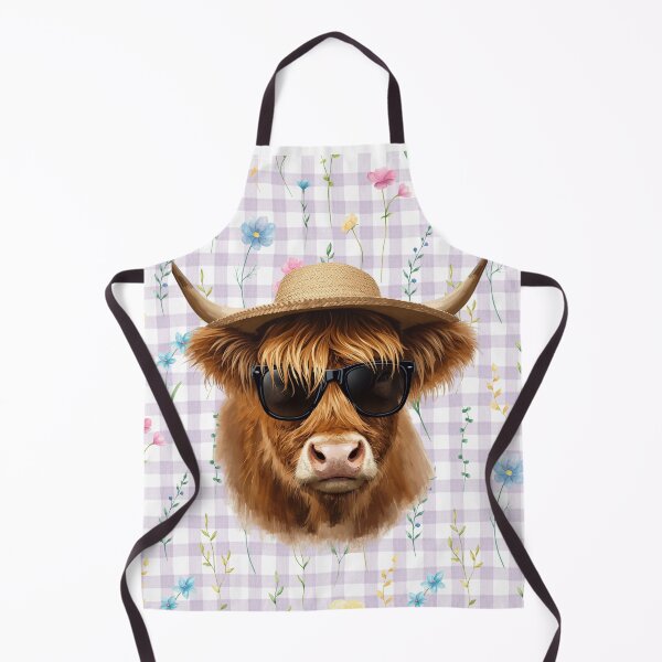 Item preview, Highland Cow Wearing a Straw Hat and Sunglasses with a Flower Gingham Background designed and sold by Soulstar Designs.