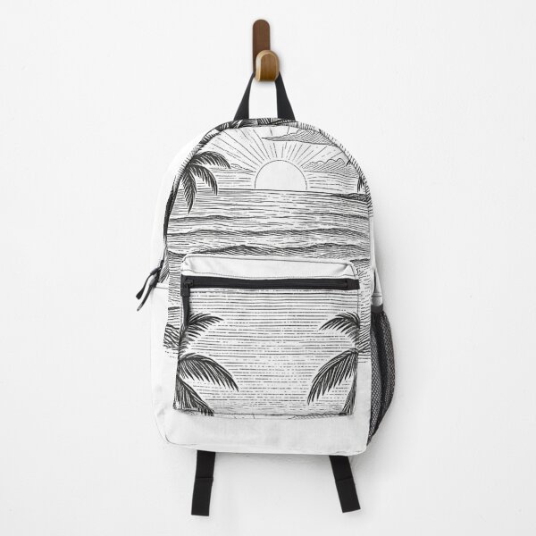 Item preview, Sueño playero retro de los 90: palmeras al atardecer tropical en blanco y negro designed and sold by EdgeStore.
