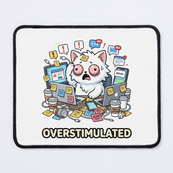 Item preview, Overstimulated Cat - Funny Burnout Kawaii Meme designed and sold by Wennity.