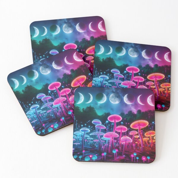 Item preview, Celestial Mushroom Forest - Bioluminescent Moon Phase Galaxy Art designed and sold by Sybille-Yates.