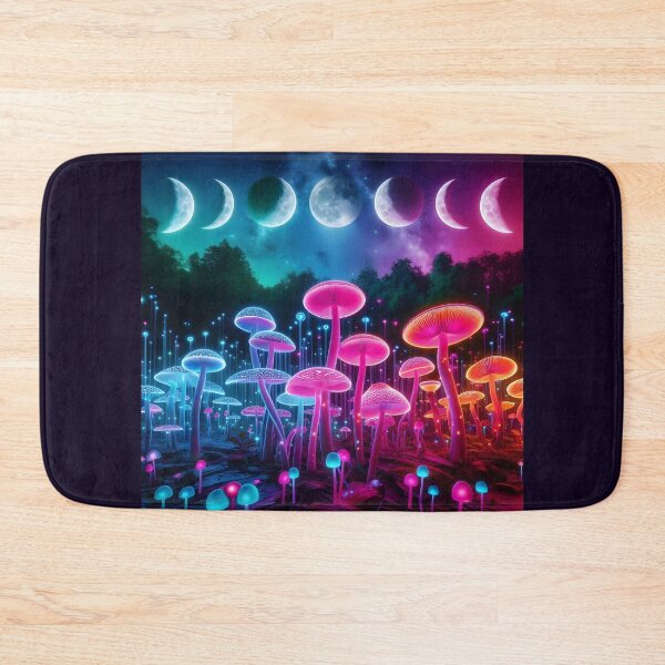 Item preview, Celestial Mushroom Forest - Bioluminescent Moon Phase Galaxy Art designed and sold by Sybille-Yates.