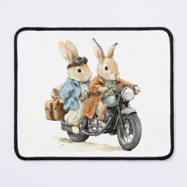 Item preview, Whimsical Woodland Rabbits Motorcycle Journey Art designed and sold by AtlantiqArt.