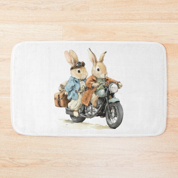Item preview, Whimsical Woodland Rabbits Motorcycle Journey Art designed and sold by AtlantiqArt.