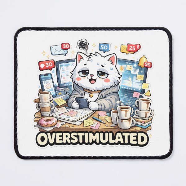 Item preview, Overstimulated Kawaii Cat - Funny Burnout Kawaii Meme designed and sold by Wennity.